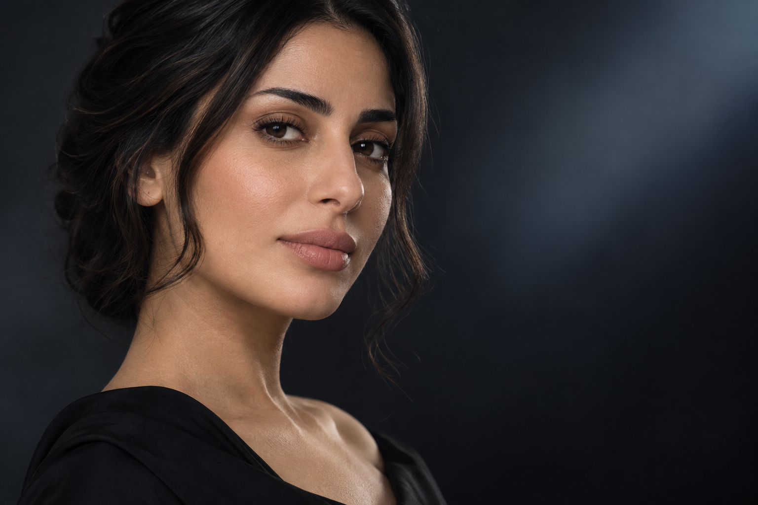 Middle Eastern woman illustrating natural lip beautification